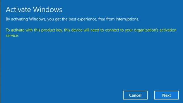 windows is activated using your organizations activation service